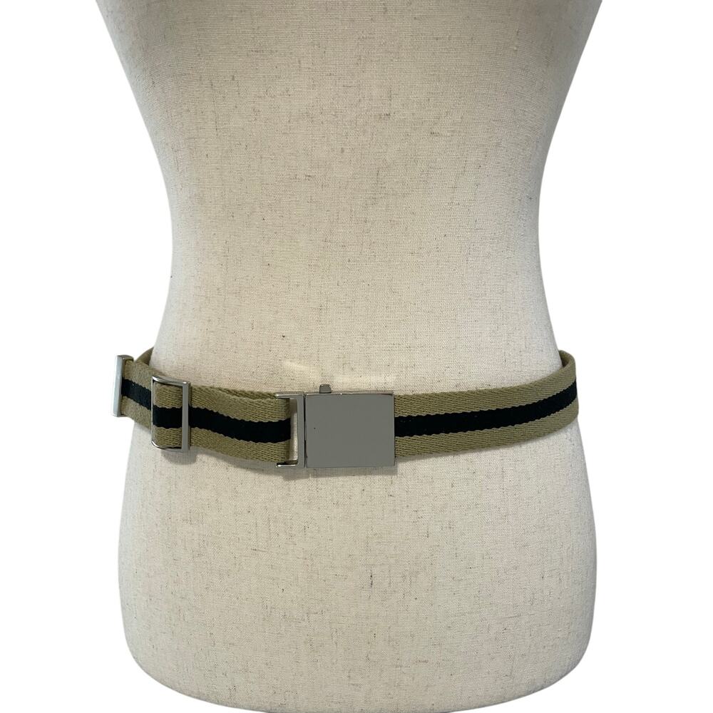 Vintage Women’s Liz Claiborne Preppy Striped Canvas Belt Khaki Black